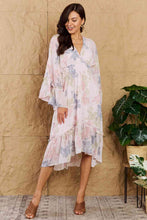 Load image into Gallery viewer, OneTheLand The Right Time Floral Bell Sleeve Midi Dress in Coral