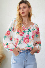 Load image into Gallery viewer, Double Take Floral Notched Neck Long Sleeve Blouse
