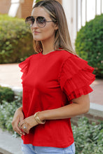 Load image into Gallery viewer, Ruffled Round Neck Short Sleeve Blouse
