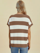 Load image into Gallery viewer, Double Take Full Size Striped V-Neck Short Sleeve Sweater

