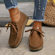Load image into Gallery viewer, Suede Lace-Up Flat Slip-Ons
