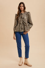 Load image into Gallery viewer, Annie Wear Tied Leopard Round Neck Peplum Blouse
