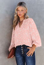 Load image into Gallery viewer, Double Take Printed Notched Neck Smocked Blouse
