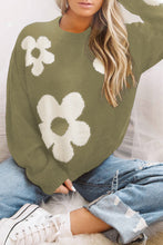 Load image into Gallery viewer, Round Neck Floral Pattern Color Contrast  Design Long Sleeve Sweater
