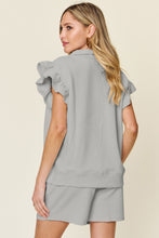Load image into Gallery viewer, Double Take Full Size Texture Flounce Sleeve Top and Drawstring Shorts Set
