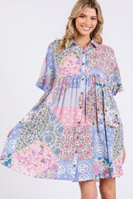 Load image into Gallery viewer, SAGE + FIG Floral Collared Neck Half Sleeve Mini Shirt Dress
