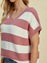 Load image into Gallery viewer, Double Take Full Size Striped V-Neck Short Sleeve Sweater
