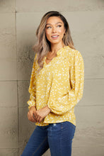 Load image into Gallery viewer, Double Take Printed Notched Neck Smocked Blouse
