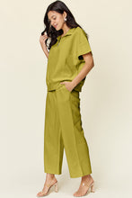 Load image into Gallery viewer, Double Take Full Size Texture Half Zip Short Sleeve Top and Pants Set
