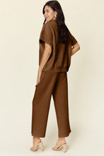 Load image into Gallery viewer, Double Take Full Size Texture Half Zip Short Sleeve Top and Pants Set

