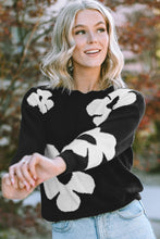 Load image into Gallery viewer, Round Neck Floral Pattern Color Contrast  Design Long Sleeve Sweater
