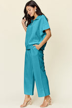 Load image into Gallery viewer, Double Take Full Size Texture Half Zip Short Sleeve Top and Pants Set
