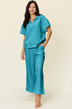 Load image into Gallery viewer, Double Take Full Size Texture Half Zip Short Sleeve Top and Pants Set
