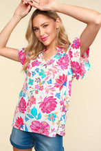 Load image into Gallery viewer, Haptics Notch Neck Sequin Floral Blouse
