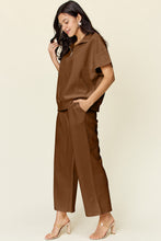 Load image into Gallery viewer, Double Take Full Size Texture Half Zip Short Sleeve Top and Pants Set

