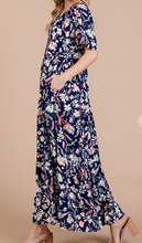 Load image into Gallery viewer, Navy Floral Square-Neck Maxi Dress
