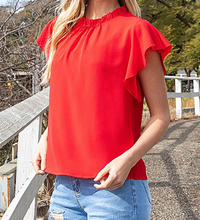 Load image into Gallery viewer, Red Ruffle Woven Top

