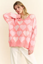 Load image into Gallery viewer, Davi &amp; Dani Heart Pearl Side Slit V Neck Sweater
