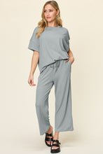 Load image into Gallery viewer, Double Take Full Size Texture Round Neck Short Sleeve T-Shirt and Wide Leg Pants
