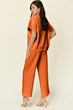 Load image into Gallery viewer, Double Take Full Size Texture Half Zip Short Sleeve Top and Pants Set
