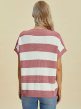 Load image into Gallery viewer, Double Take Full Size Striped V-Neck Short Sleeve Sweater

