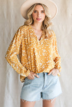 Load image into Gallery viewer, Double Take Printed Notched Neck Smocked Blouse
