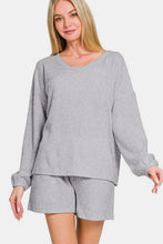 Load image into Gallery viewer, Zenana V-Neck Long Sleeve Ribbed Top and Shorts Set
