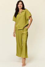 Load image into Gallery viewer, Double Take Full Size Texture Half Zip Short Sleeve Top and Pants Set
