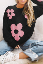 Load image into Gallery viewer, Round Neck Floral Pattern Color Contrast  Design Long Sleeve Sweater
