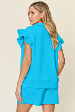 Load image into Gallery viewer, Double Take Full Size Texture Flounce Sleeve Top and Drawstring Shorts Set
