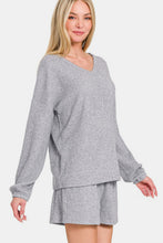 Load image into Gallery viewer, Zenana V-Neck Long Sleeve Ribbed Top and Shorts Set
