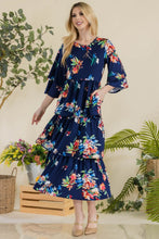 Load image into Gallery viewer, Celeste Full Size Floral Ruffle Tiered Midi Dress
