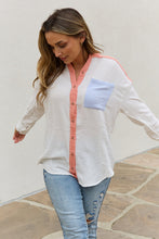 Load image into Gallery viewer, White Birch Full Size Color Block Woven Button Down Top
