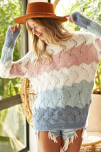 Load image into Gallery viewer, BiBi Color Block Openwork Long Sleeve Sweater
