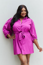 Load image into Gallery viewer, Jade By Jane Hello Darling Full Size Half Sleeve Belted Mini Dress in Magenta
