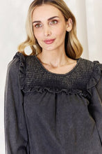 Load image into Gallery viewer, HEYSON Full Size Mineral Wash Smocked Round Neck Blouse
