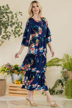 Load image into Gallery viewer, Celeste Full Size Floral Ruffle Tiered Midi Dress
