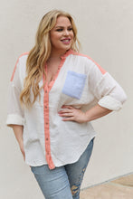 Load image into Gallery viewer, White Birch Full Size Color Block Woven Button Down Top
