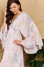 Load image into Gallery viewer, OneTheLand The Right Time Floral Bell Sleeve Midi Dress in Coral
