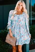 Load image into Gallery viewer, Printed Square Neck Smocked Ruffle Hem Dress
