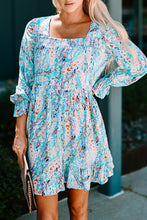 Load image into Gallery viewer, Printed Square Neck Smocked Ruffle Hem Dress
