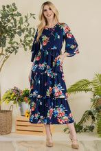 Load image into Gallery viewer, Celeste Full Size Floral Ruffle Tiered Midi Dress
